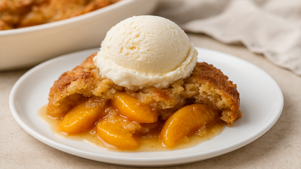 Peach Cobbler with Ice Cream