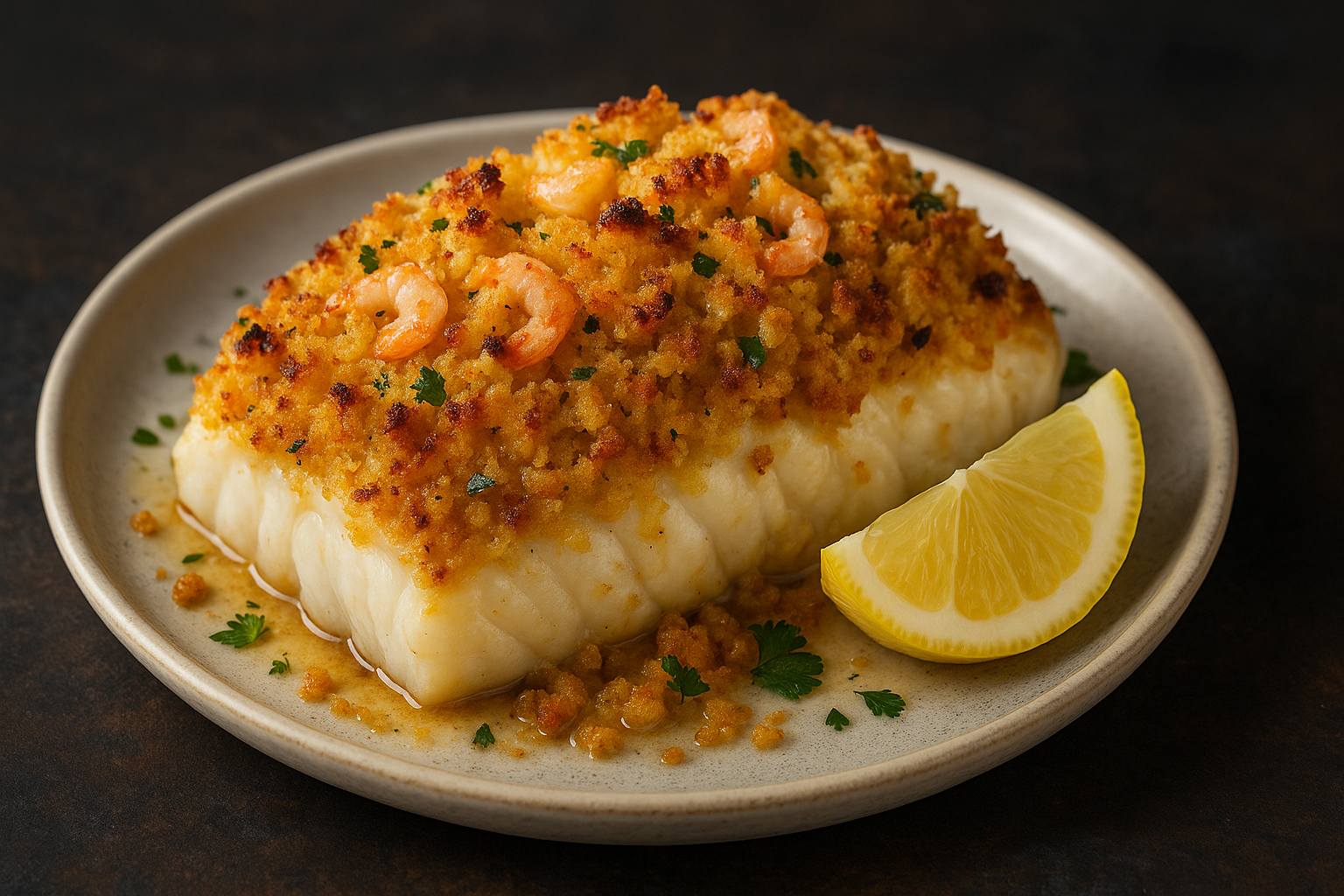 Golden Harbor Cod baked cod with shrimp breadcrumb topping